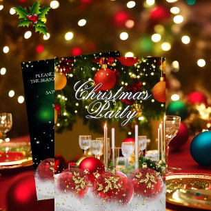 Convites Vermelho Verde Dourado Azevinho Bolas de Natal Fes