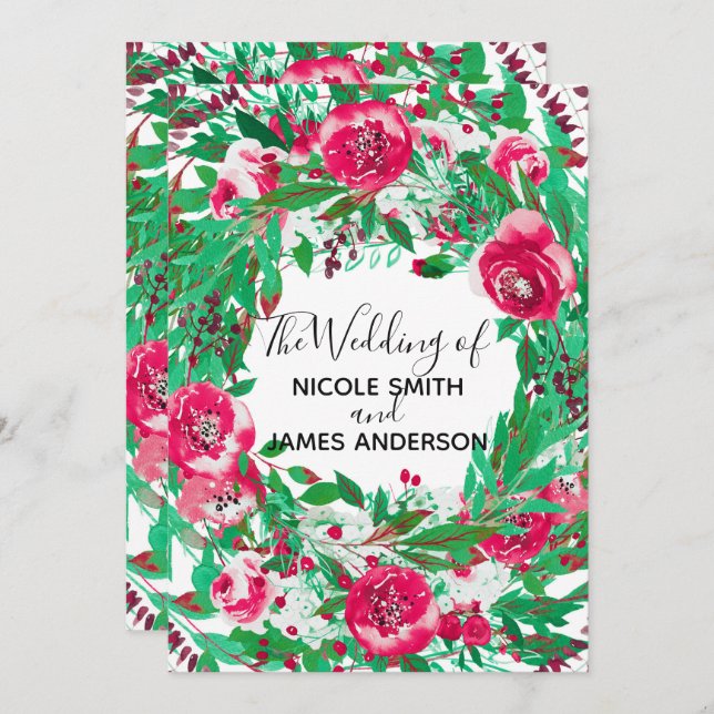 Convites Vermelho Verde Férias Natalino Floral Flores Casam (Frente/Verso)