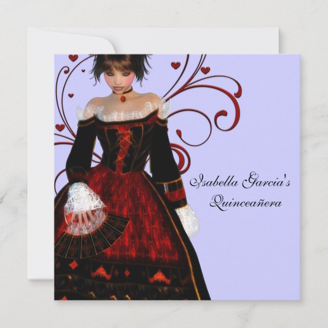 Convites Vermelho Vestido Coração Rodopia Quinceanera (Frente)