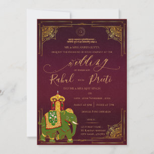 Convites Vermelho Vibrante Dourado com o casamento índio de
