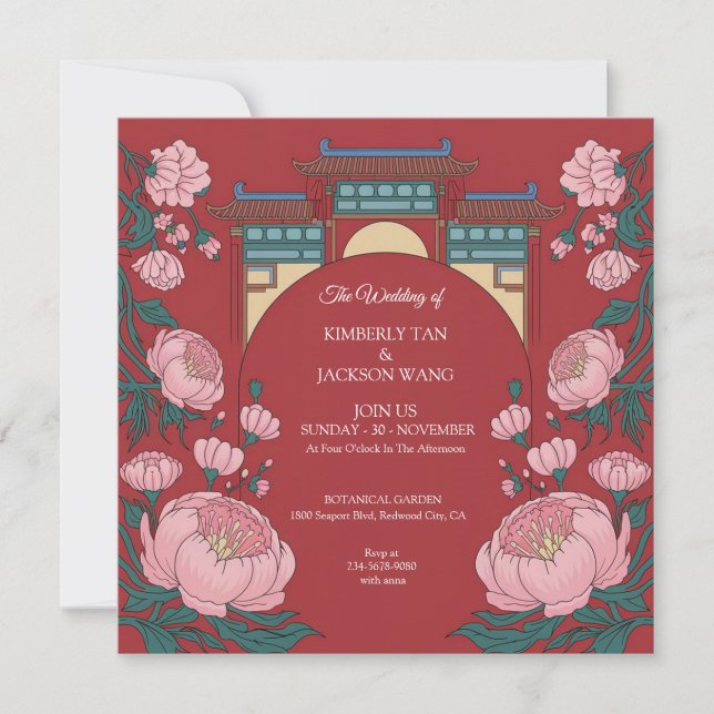 Convites Vermelho Vibrante Elegante (Frente)