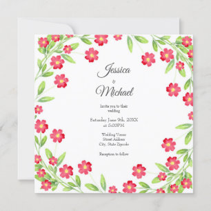 Convites Vermelho Watercolor Floral Wreath