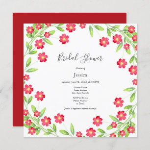 Convites Vermelho Watercolor Floral Wreath