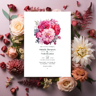 Convites Vermelhos Rosados Florais Casamento de Outono