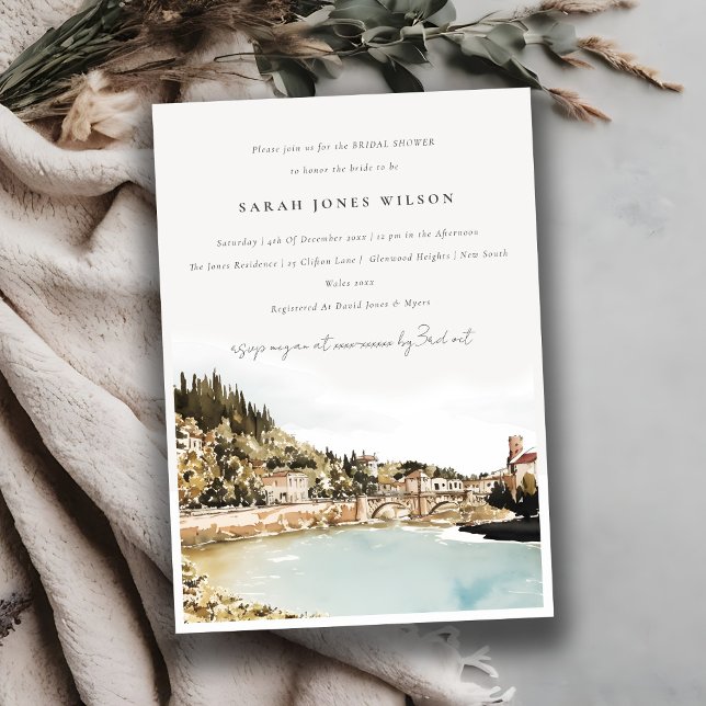 Convites Verona Adige River Italy Watercolor Chá de panela (Criador carregado)