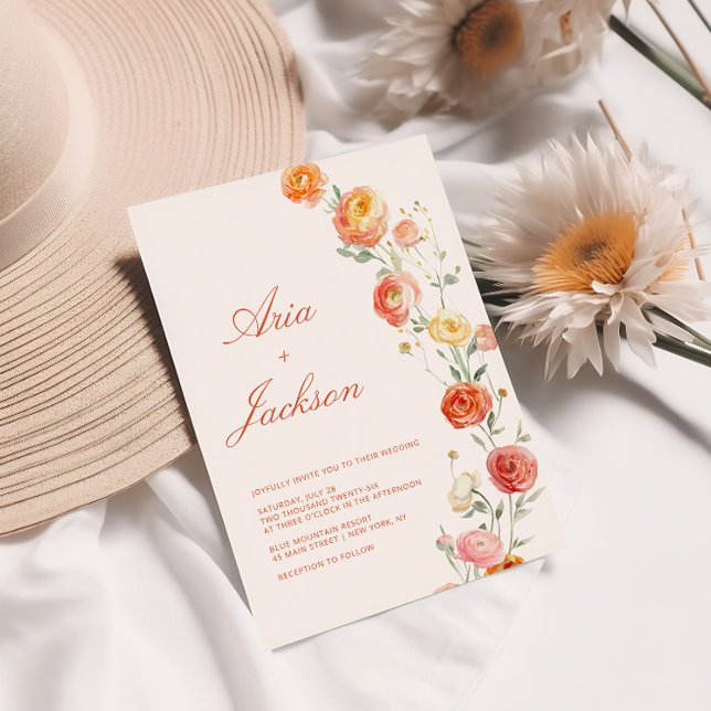 Convites Verona Pôr do Sol Floral Laranja Casamento  (Criador carregado)