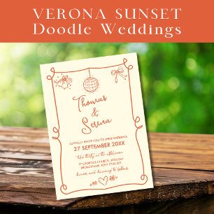 Convites Verona Sunset Orange Hand Drawn French Doodle