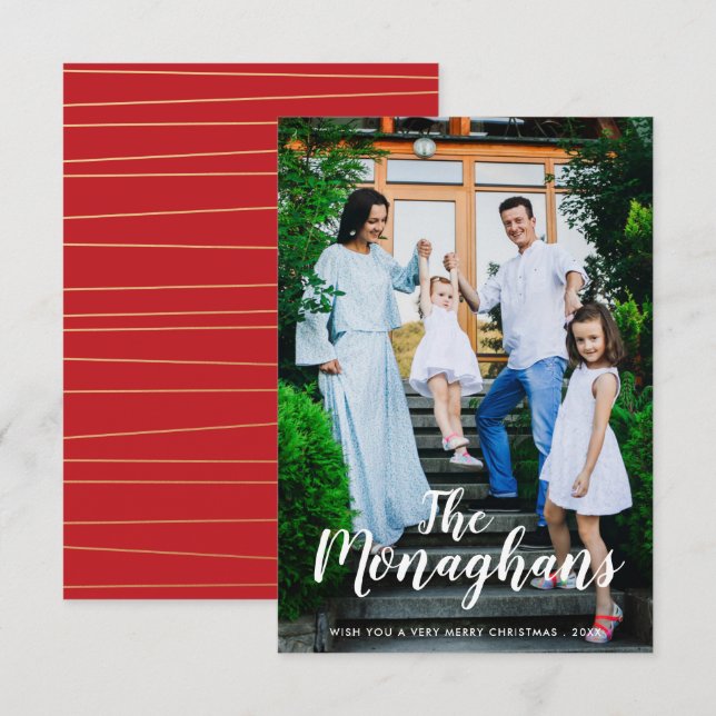 Convites Vertical da Foto de Natal Moderno do Nome do na mo (Frente/Verso)