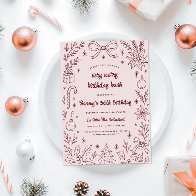 Convites Very Merry Birthday Bash | Christmas Party (Criador carregado)