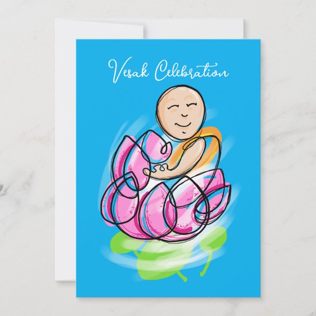 Convites Vesak Lotus Monk Zen (Frente)