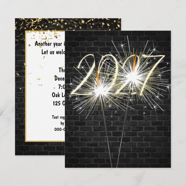 Convites Véspera de Ano Novo 2027 Sparklers de Festa (Frente/Verso)