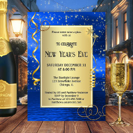 Convites Véspera de Ano Novo Dourado Azul