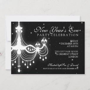 Convites Véspera de ano novo elegante - Chandelier Preto