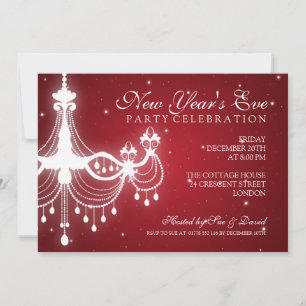 Convites Véspera de ano novo elegante Chandelier Red