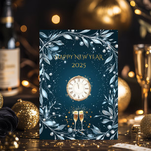 Convites Véspera de Ano Novo Elegante com Meia-Noite Pratea