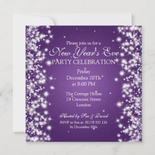 Convites Véspera de ano novo Elegante Púrpura de inverno