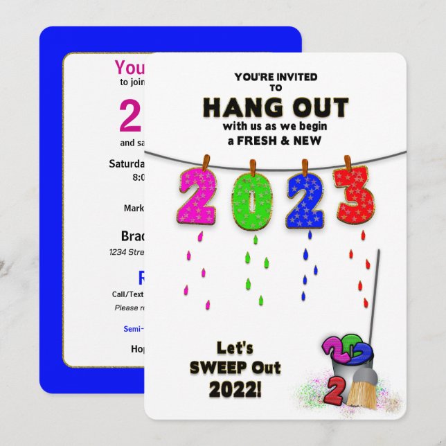 Convites Véspera de ano novo Fresca Única e Novo Grupo Colo (Frente/Verso)