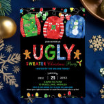 Convites Vest Chalkboard, Festa de Natal Ugly Sweater<br><div class="desc">Feliz e Convite de festas de Natal brilhante e doce,  com suéteres feios e luzes de Natal coloridas. Personalize-o hoje com os detalhes do seu partido,  basta pressionar o botão personalizar para reorganizar e formatar o estilo e a posição do texto. (c) O feliz Cat Studio.</div>