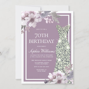 Convites Vestidas Florais Roxas de Diamante 70 Aniversário