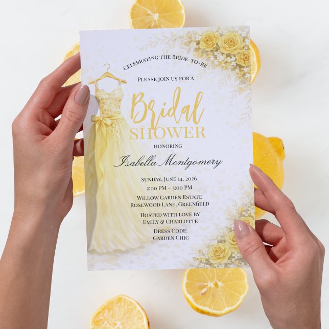 Convites Vestido Amarelo de Dama de Honra Chá de Noiva (Yellow Bridesmaid Dress Bridal Shower Invitations
)