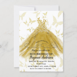 Convites Vestido Amarelo Dourado Dança Borboleta Doce 16