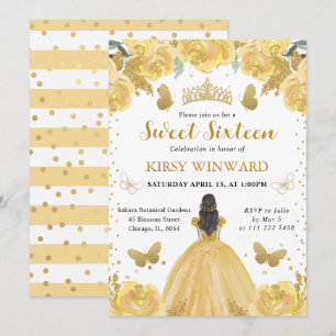 Convites Vestido Amarelo Princesa de Cabelo Castanho Doce 1