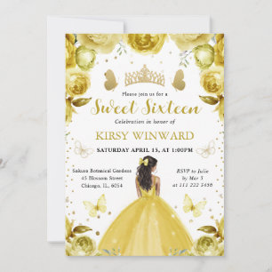 Convites Vestido Amarelo Princesa de Pele Morena Sweet 16