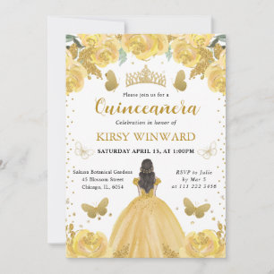 Convites Vestido Amarelo Princesa de Quinze Anos Cabelo Cas