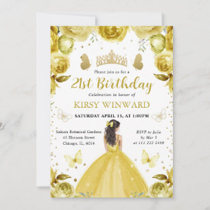 Convites Vestido Amarelo Princesa Morena Aniversário