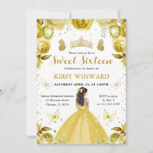 Convites Vestido Amarelo Princesa Morena Sweet 16