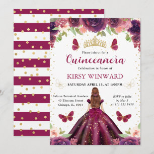 Convites Vestido Ameixa Princesa Ruiva Quinceanera