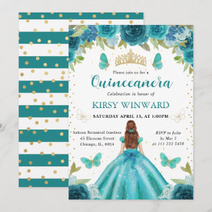 Convites Vestido Azul Água e Turquesa Princesa de Cabelos V