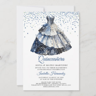 Convites Vestido Azul Brilhante Brilho Quinceanera Festa