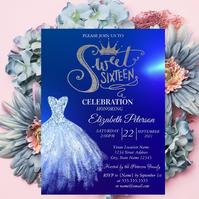Convites Vestido Azul Chic, Diamantes Azul Sweet 16  (Criador carregado)