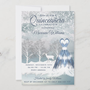 Convites Vestido azul de cena de inverno Quinceañera