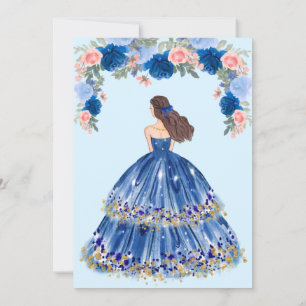 Convites Vestido Azul E Quinceanera Floral