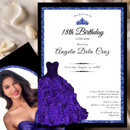 Convites Vestido Azul e Tiara Debut de 18 Anos