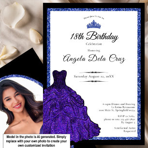 Convites Vestido Azul e Tiara Debut de 18 Anos