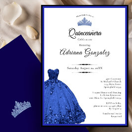 Convites Vestido azul elegante 15º aniversário Quinceanera