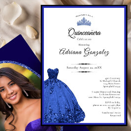 Convites Vestido azul elegante 15º aniversário Quinceanera
