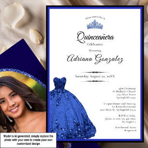 Convites Vestido azul elegante 15º aniversário Quinceanera