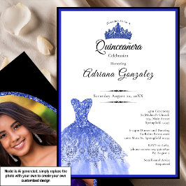 Convites Vestido azul elegante 15º aniversário Quinceanera