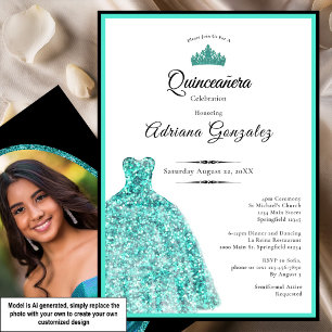 Convites Vestido azul elegante 15º aniversário Quinceanera
