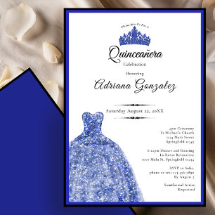 Convites Vestido azul elegante 15º aniversário Quinceanera