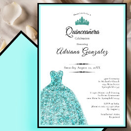 Convites Vestido azul elegante 15º aniversário Quinceanera