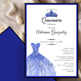 Convites Vestido azul elegante 15º aniversário Quinceanera