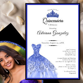 Convites Vestido azul elegante 15º aniversário Quinceanera