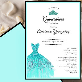Convites Vestido azul elegante 15º aniversário Quinceanera