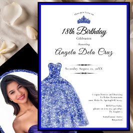 Convites Vestido azul elegante debut de 18 anos