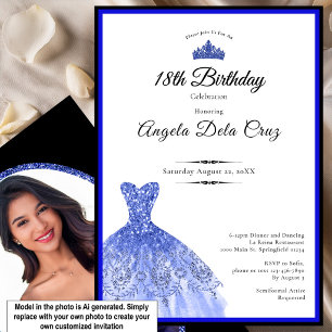 Convites Vestido azul elegante debut de 18 anos